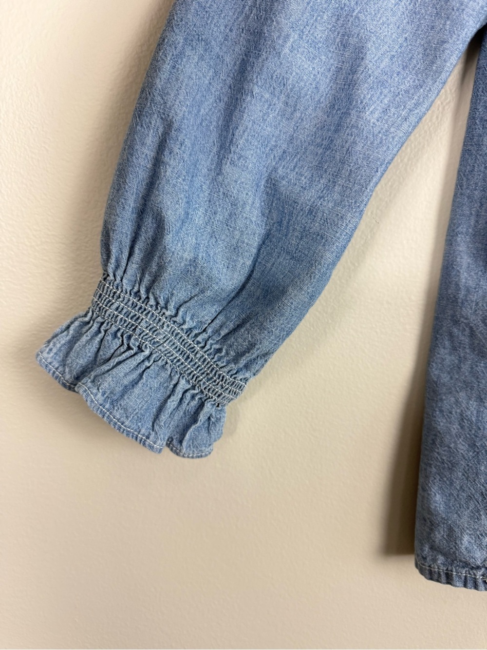 Lauren Ralph Lauren Top XL Blue Chambray Peasant Tassel Ruffle Sleeves Boho - Picture 4 of 8